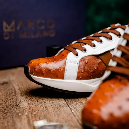 Marco Di Milano Lyon II Brandy/White Ostrich and Calfskin Sneakers