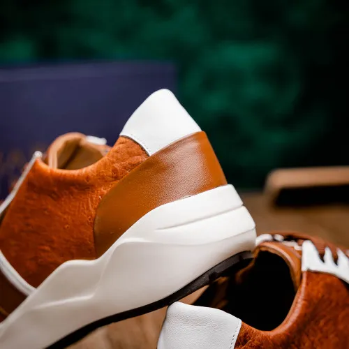 Marco Di Milano Lyon II Brandy/White Ostrich and Calfskin Sneakers