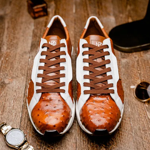 Marco Di Milano Lyon II Brandy/White Ostrich and Calfskin Sneakers