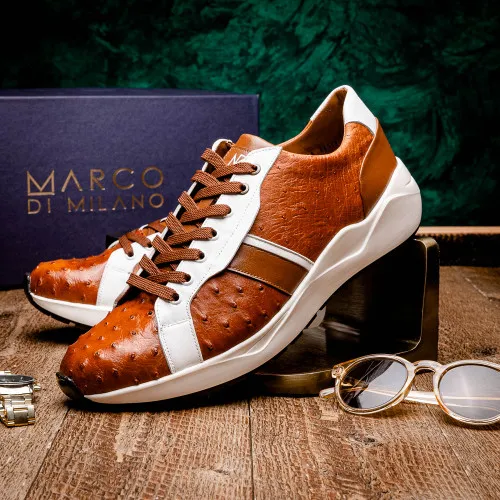 Marco Di Milano Lyon II Brandy/White Ostrich and Calfskin Sneakers