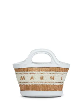 MARNI Tropicalia Micro Bag In White Raffia Effect Leather With Logo