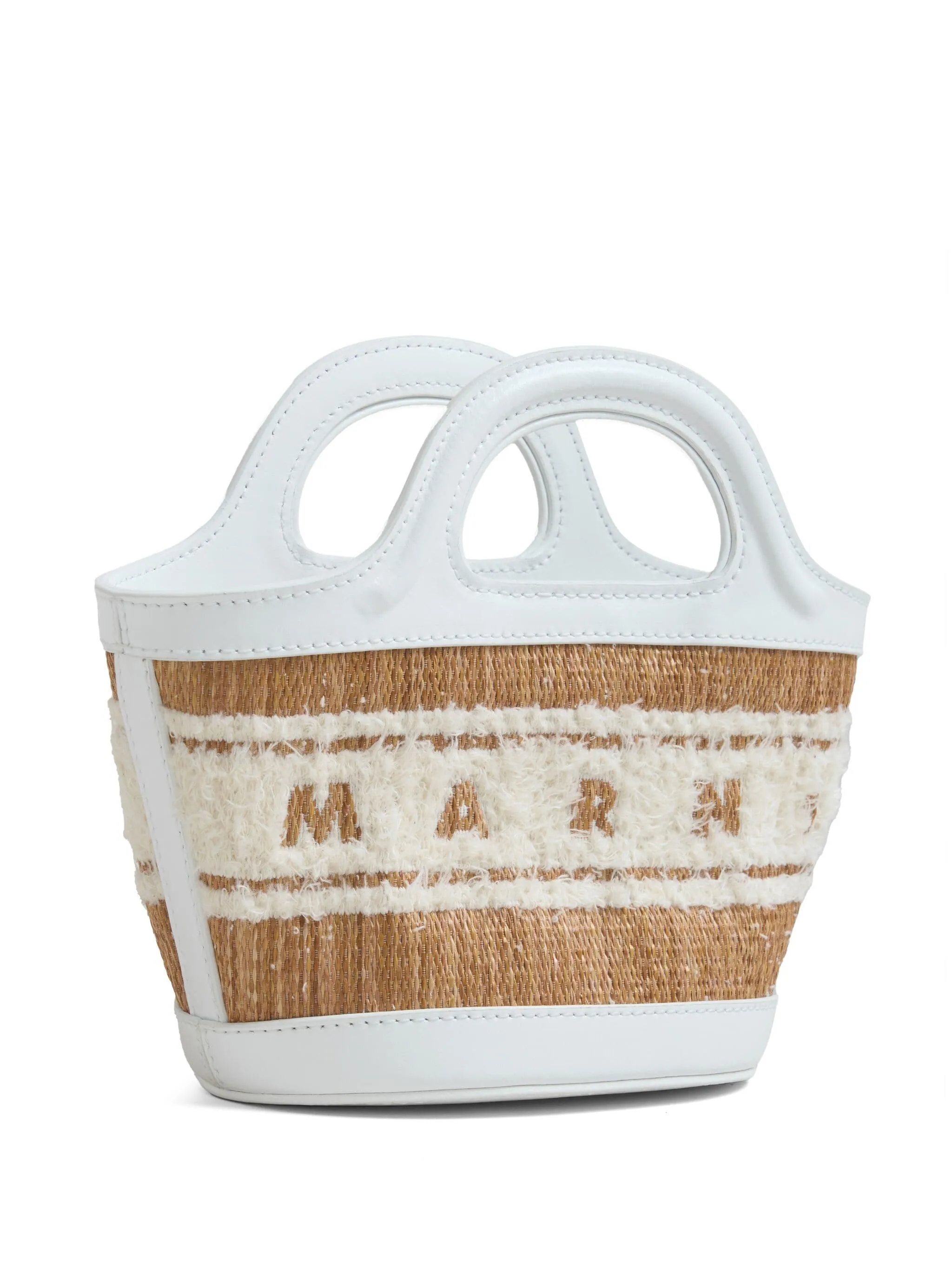 MARNI Tropicalia Micro Bag In White Raffia Effect Leather With Logo