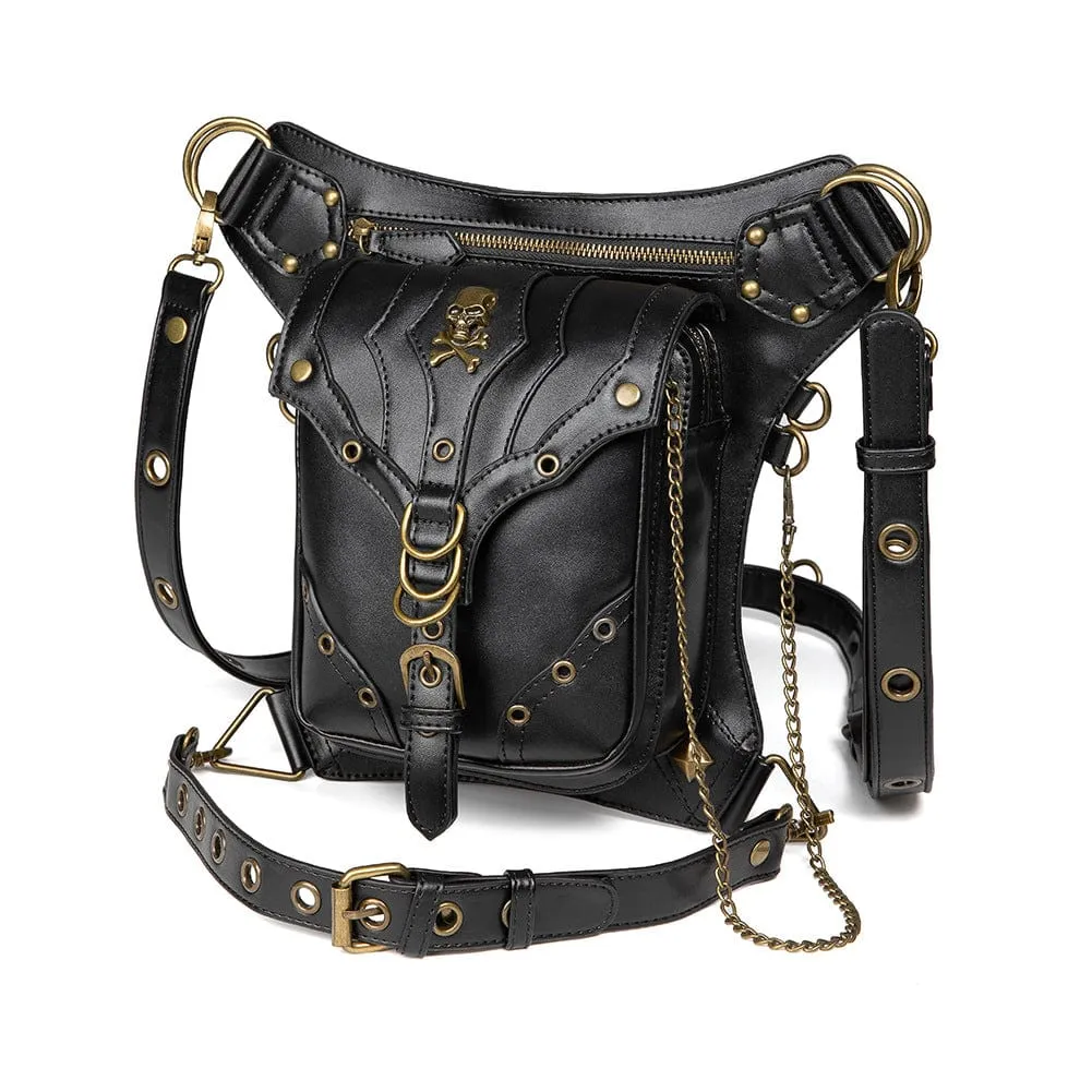 Men's Steampunk Skull Eyelet Multifunctional Faux Leather Bag