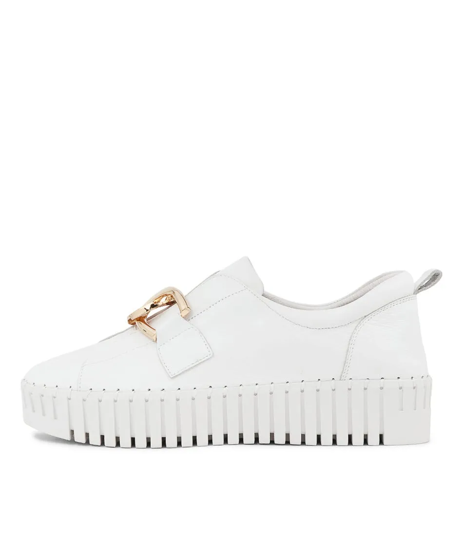 MIDAS Buckles White White Sole Leather Sneakers