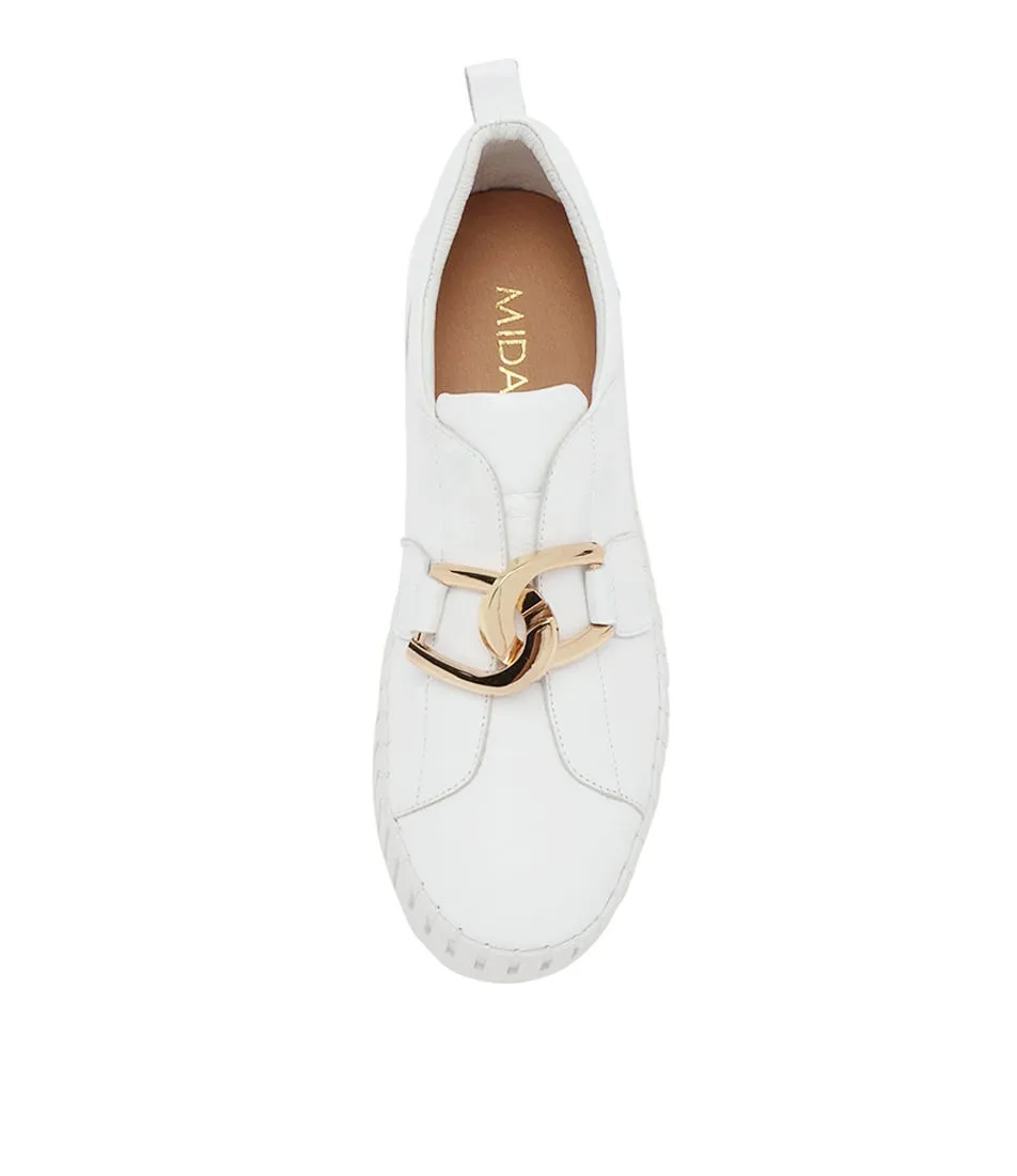 MIDAS Buckles White White Sole Leather Sneakers