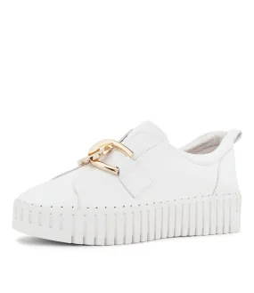 MIDAS Buckles White White Sole Leather Sneakers