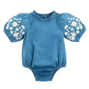 Mud Pie - Embroidered Denim Baby Romper