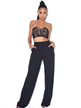 Never Enough Black Stretch Crepe Wide Leg Trousers