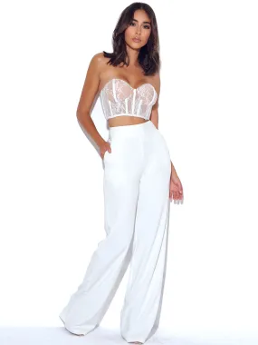 Never Enough White Stretch Crepe Wide Leg Trousers