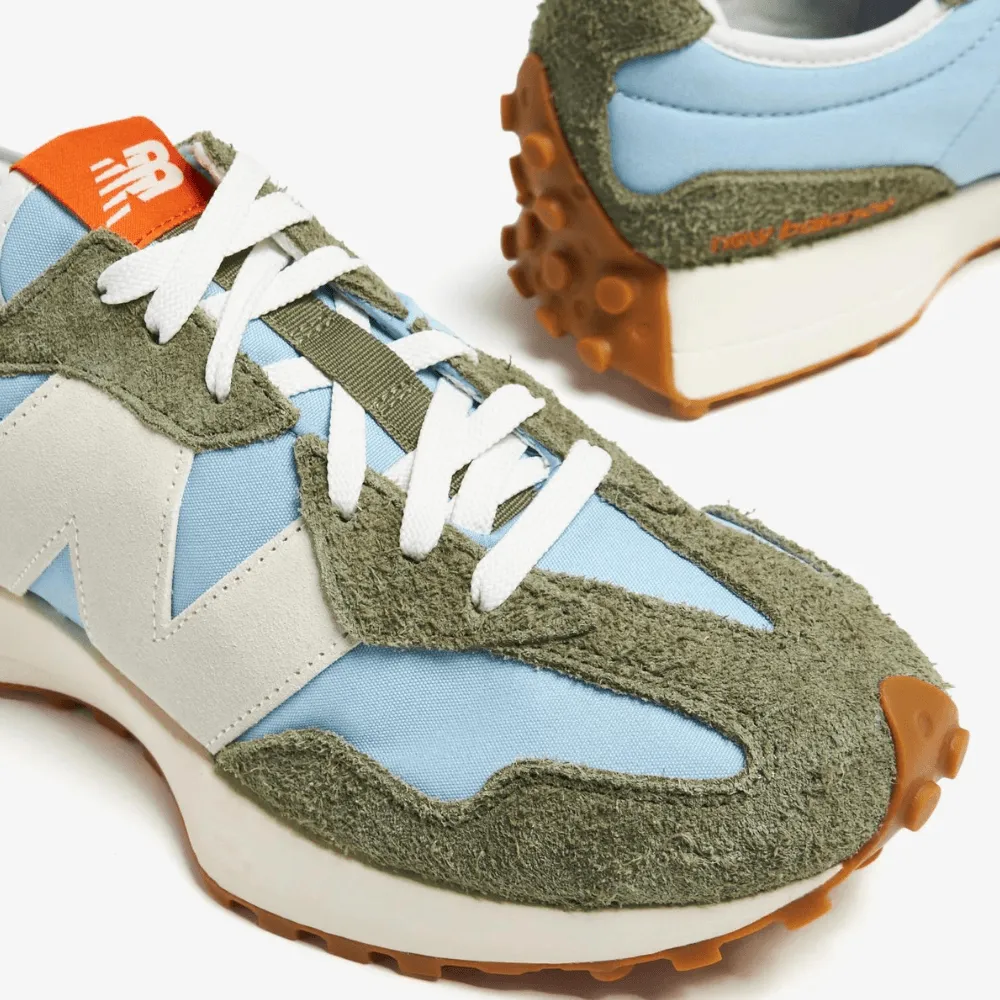 New Balance Mens 327 Olive with Blue