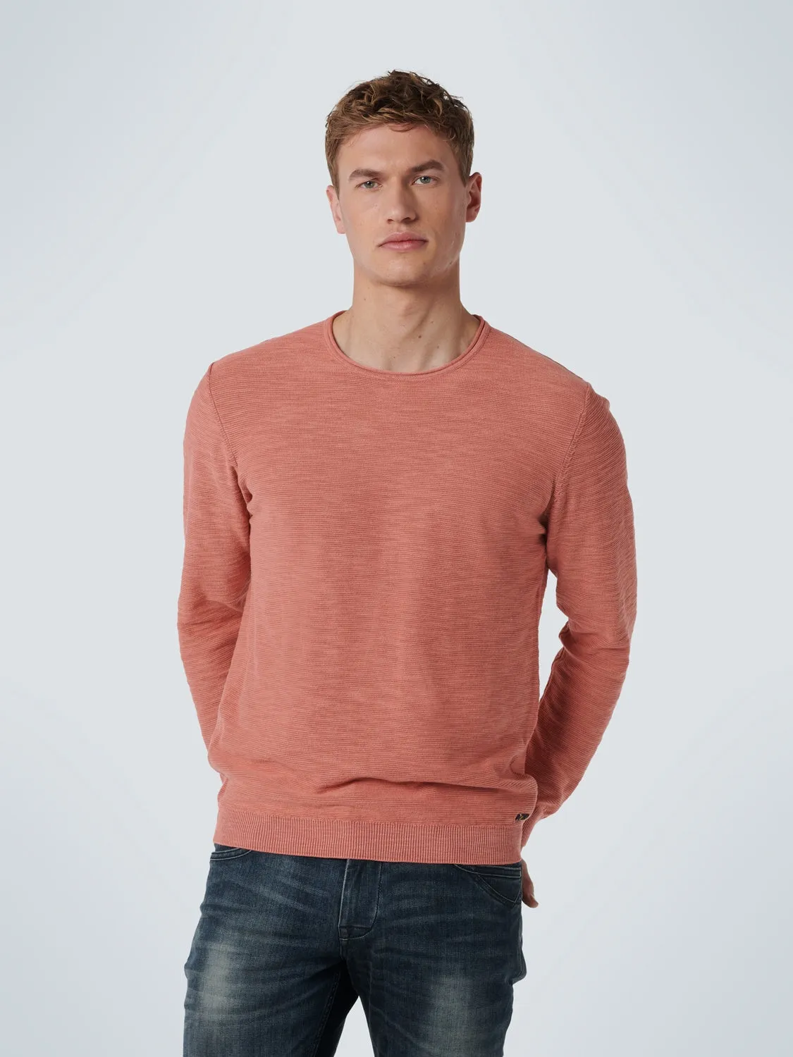 No Excess Coral Garment Dyed Crewneck Pullover Long sleeve Shirt