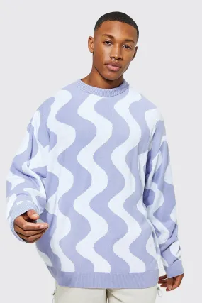 Oversized Wave Jacquard Knitted Jumper