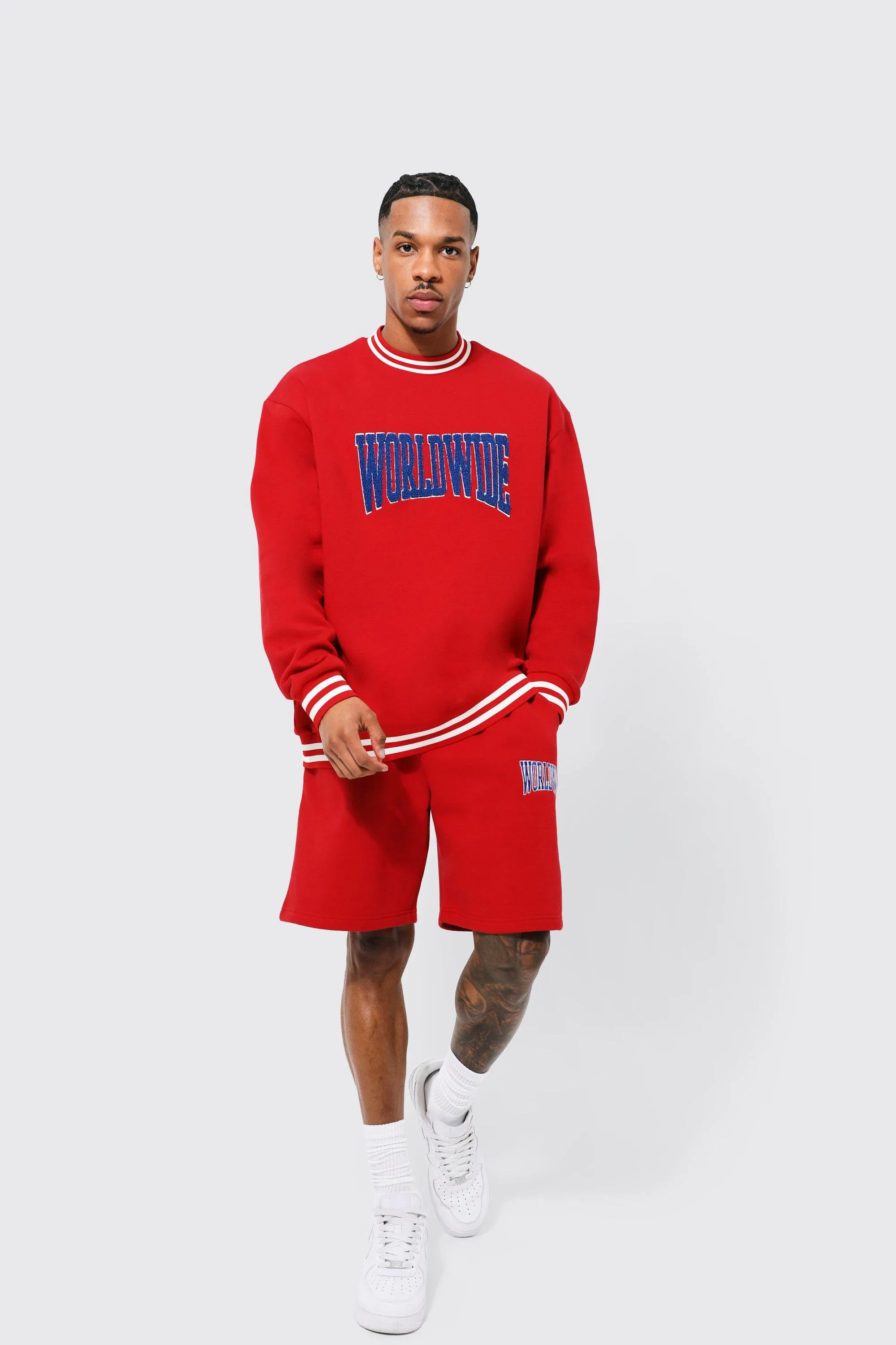 Oversized Worldwide Sports Rib Short Tracksuit | boohooMAN UK