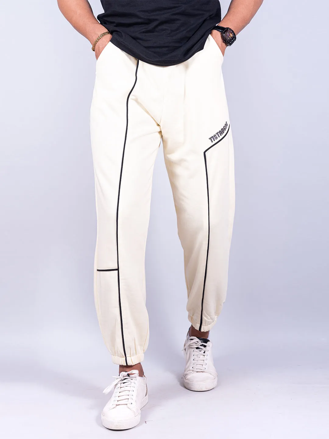 Pastel Yellow Tistabene Printed Cotton Joggers