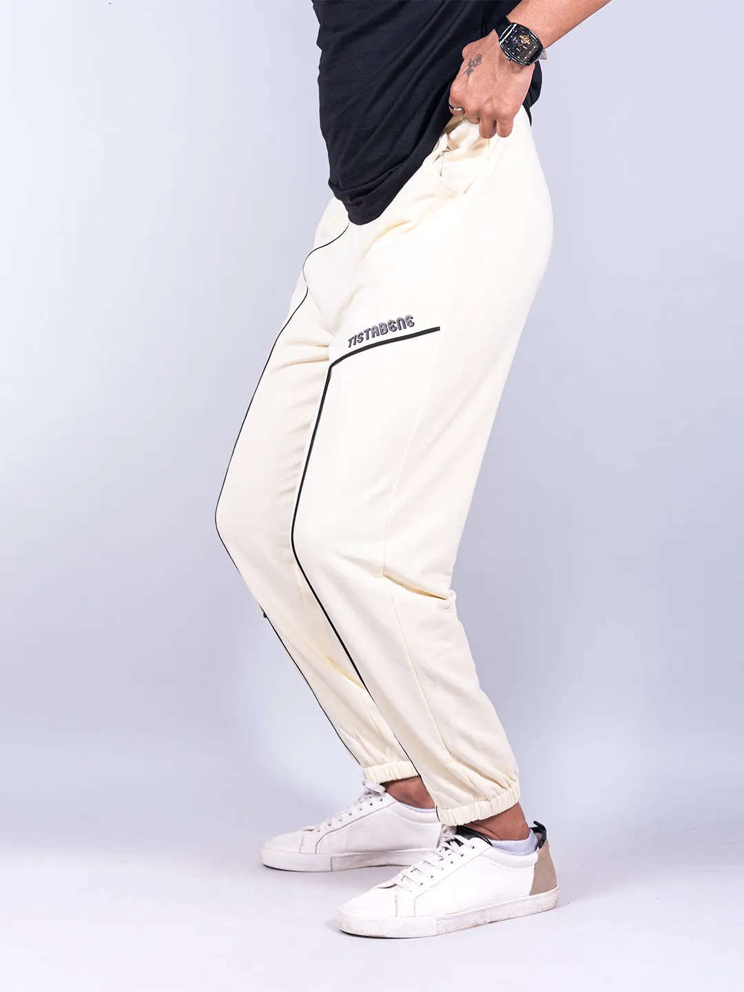 Pastel Yellow Tistabene Printed Cotton Joggers