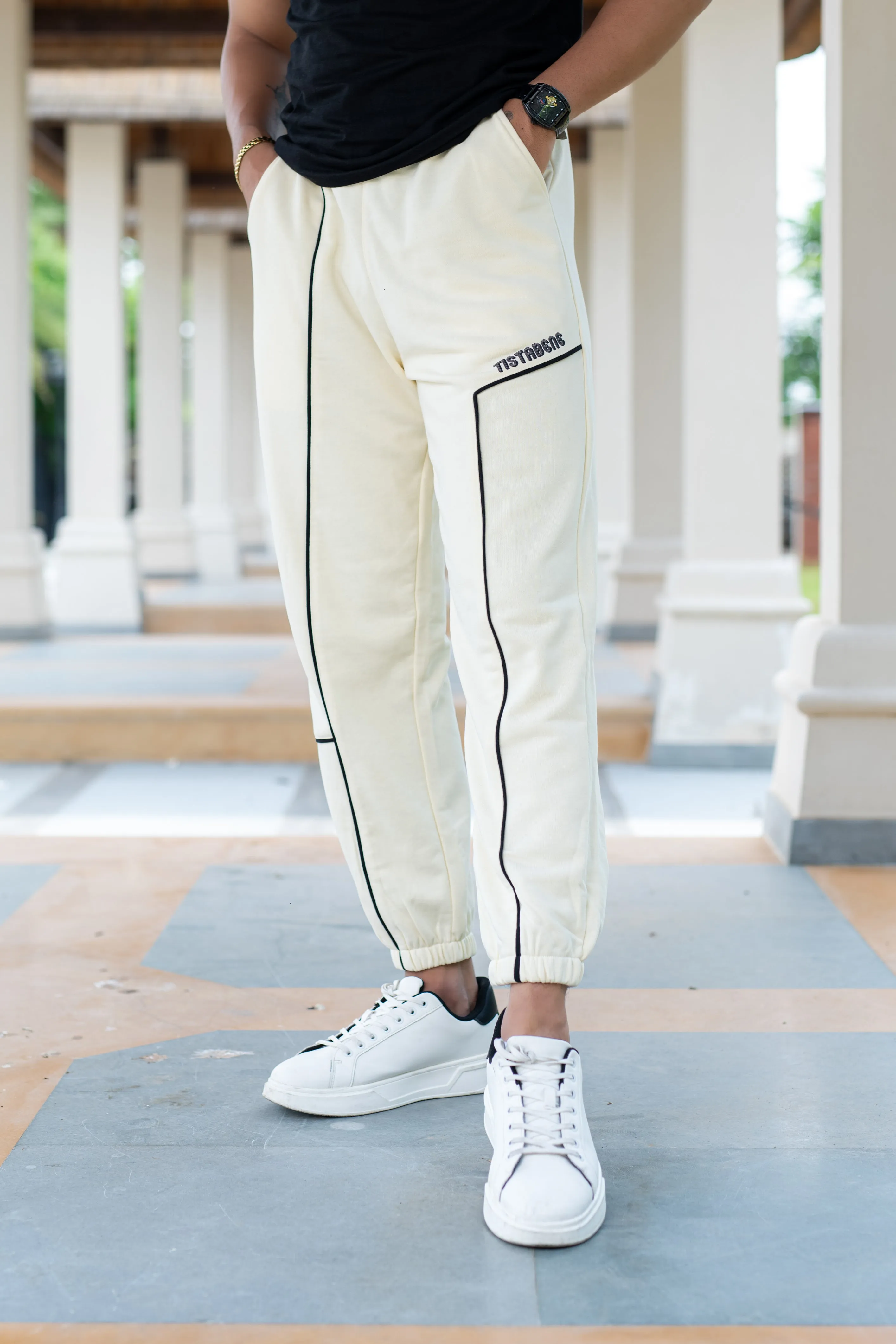 Pastel Yellow Tistabene Printed Cotton Joggers