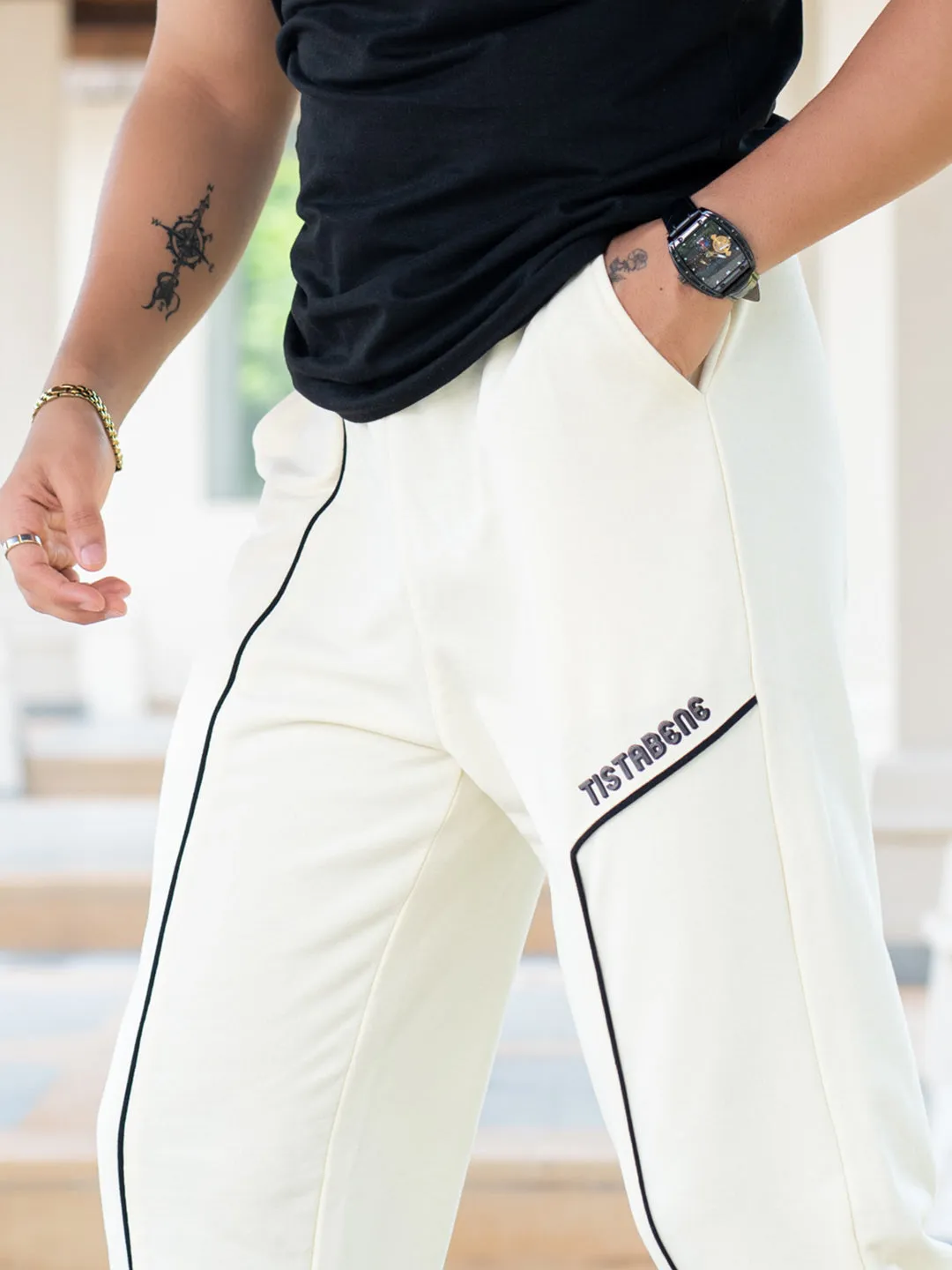 Pastel Yellow Tistabene Printed Cotton Joggers