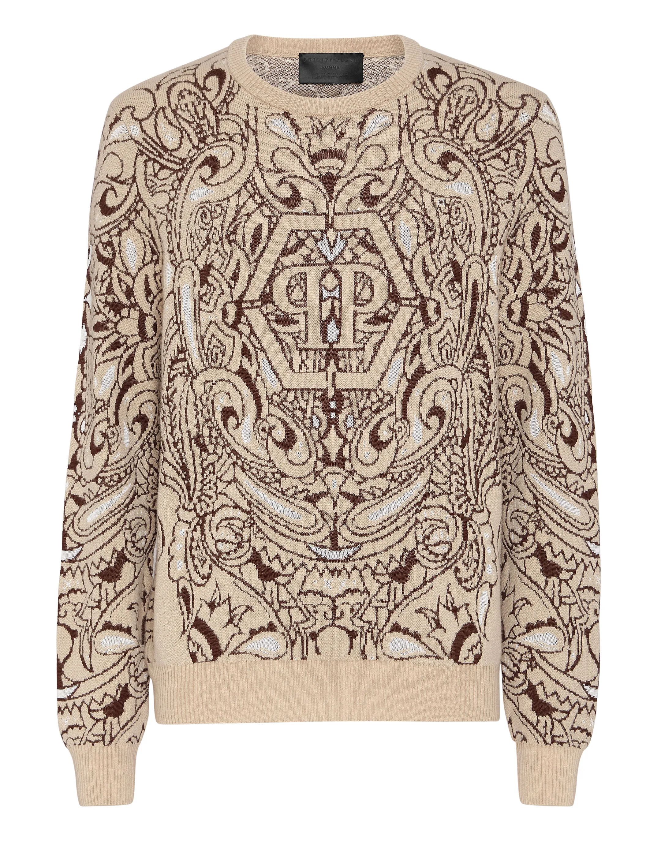 PHILIPP PLEIN Cashmere & Silk Pullover Round Neck LS Paisley Bandana