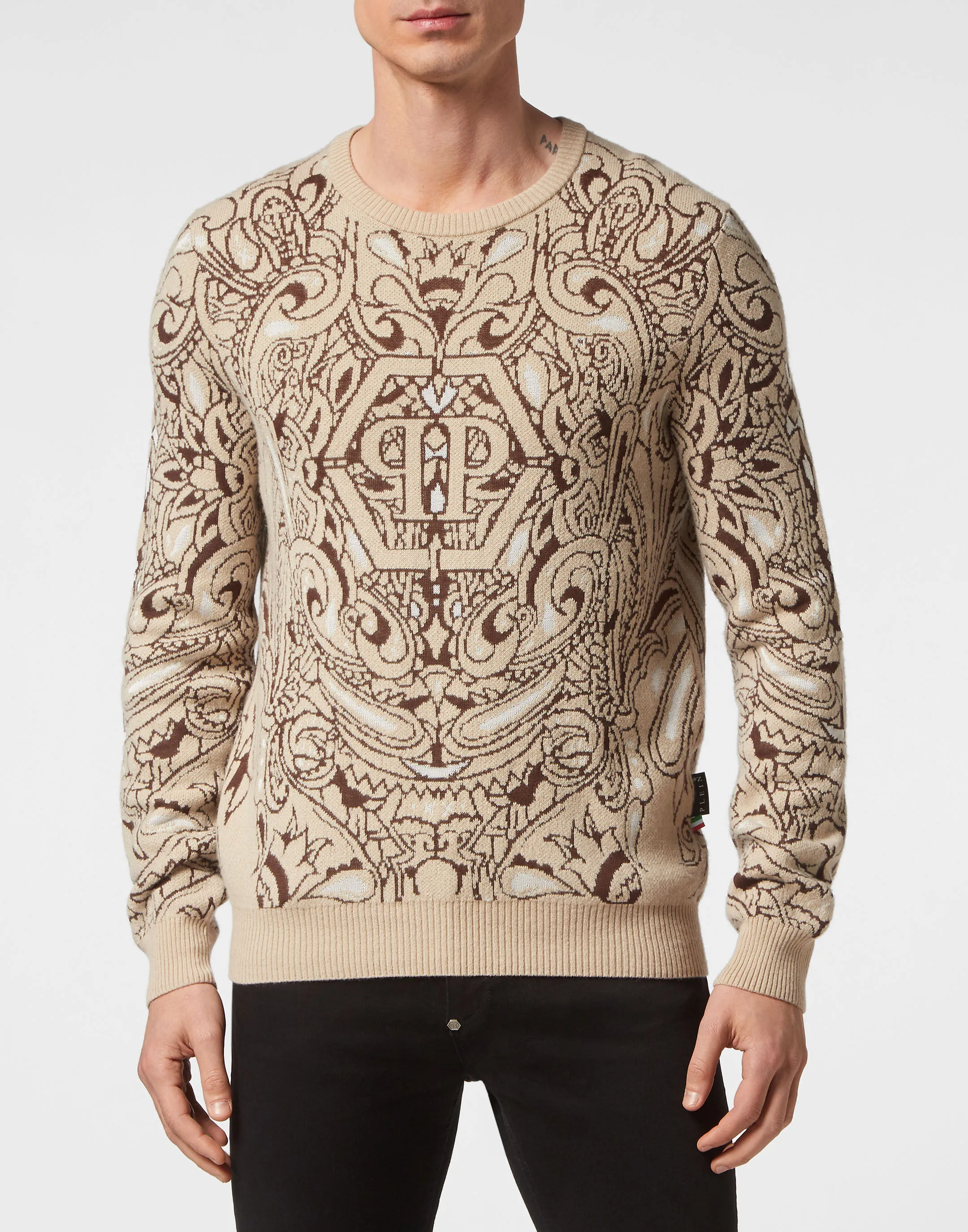 PHILIPP PLEIN Cashmere & Silk Pullover Round Neck LS Paisley Bandana