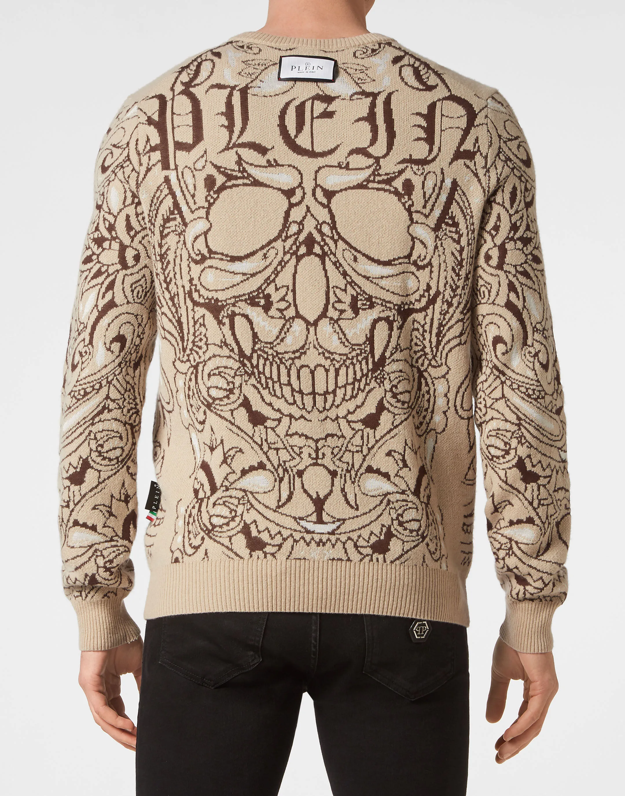 PHILIPP PLEIN Cashmere & Silk Pullover Round Neck LS Paisley Bandana