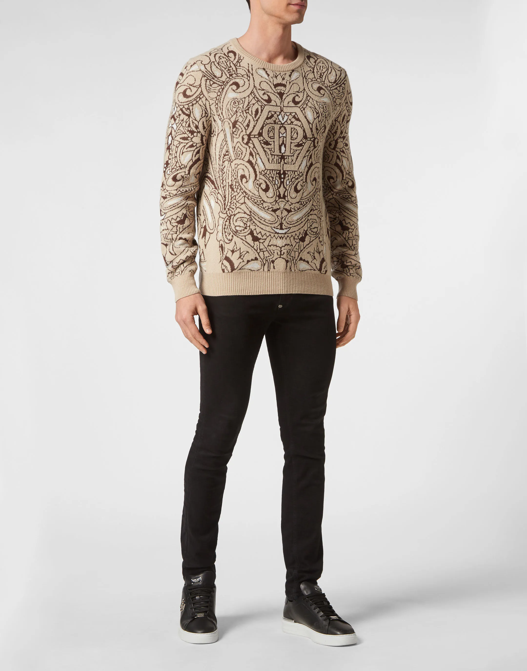 PHILIPP PLEIN Cashmere & Silk Pullover Round Neck LS Paisley Bandana