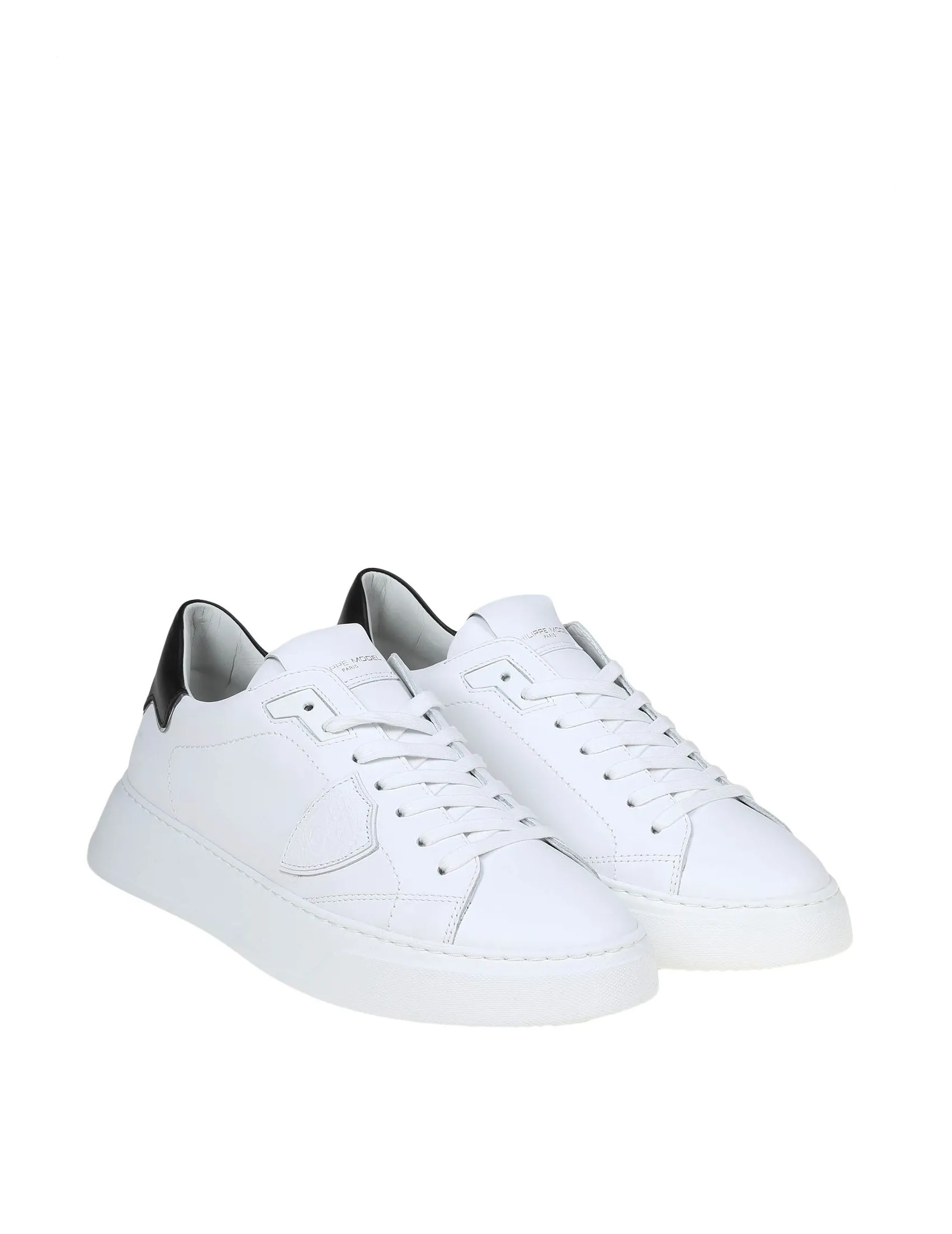 PHILIPPE MODEL SNEAKERS TEMPLE LOW IN BLACK AND WHITE LEATHER