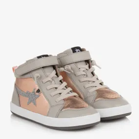 Pink & Grey Leather High-Top Trainers