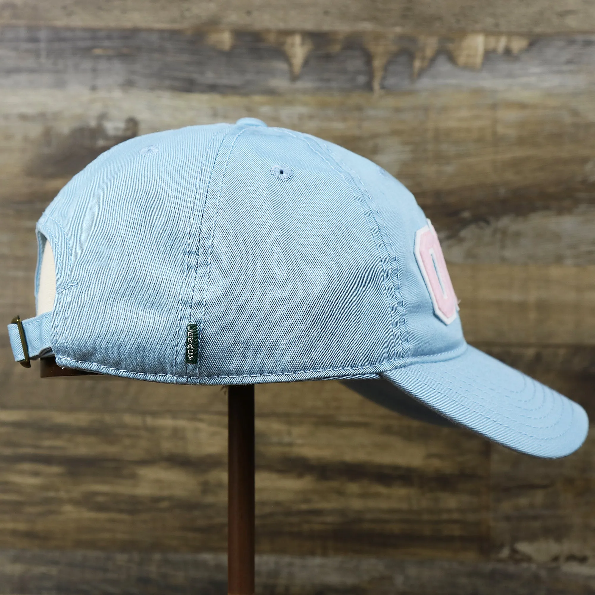 Pink OCNJ Wordmark White Outline Dad Hat | Light Blue Dad Hat