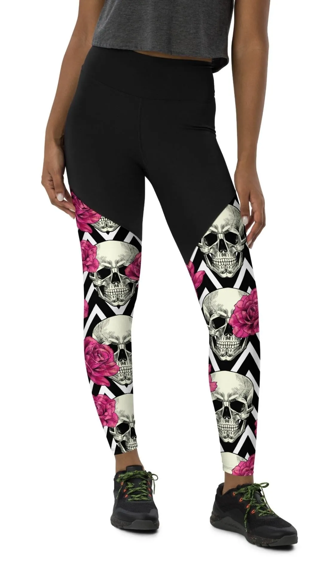 Pink Roses and Skulls Compression Leggings