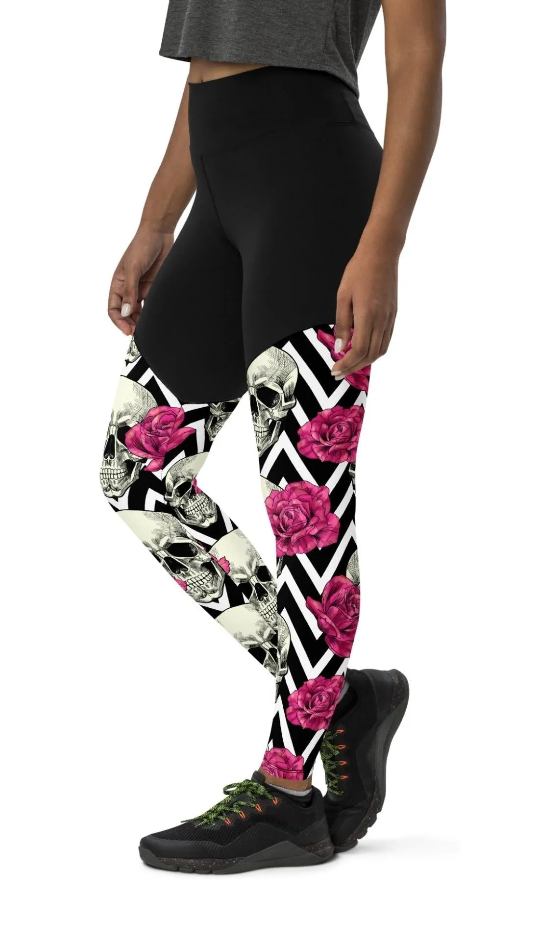 Pink Roses and Skulls Compression Leggings