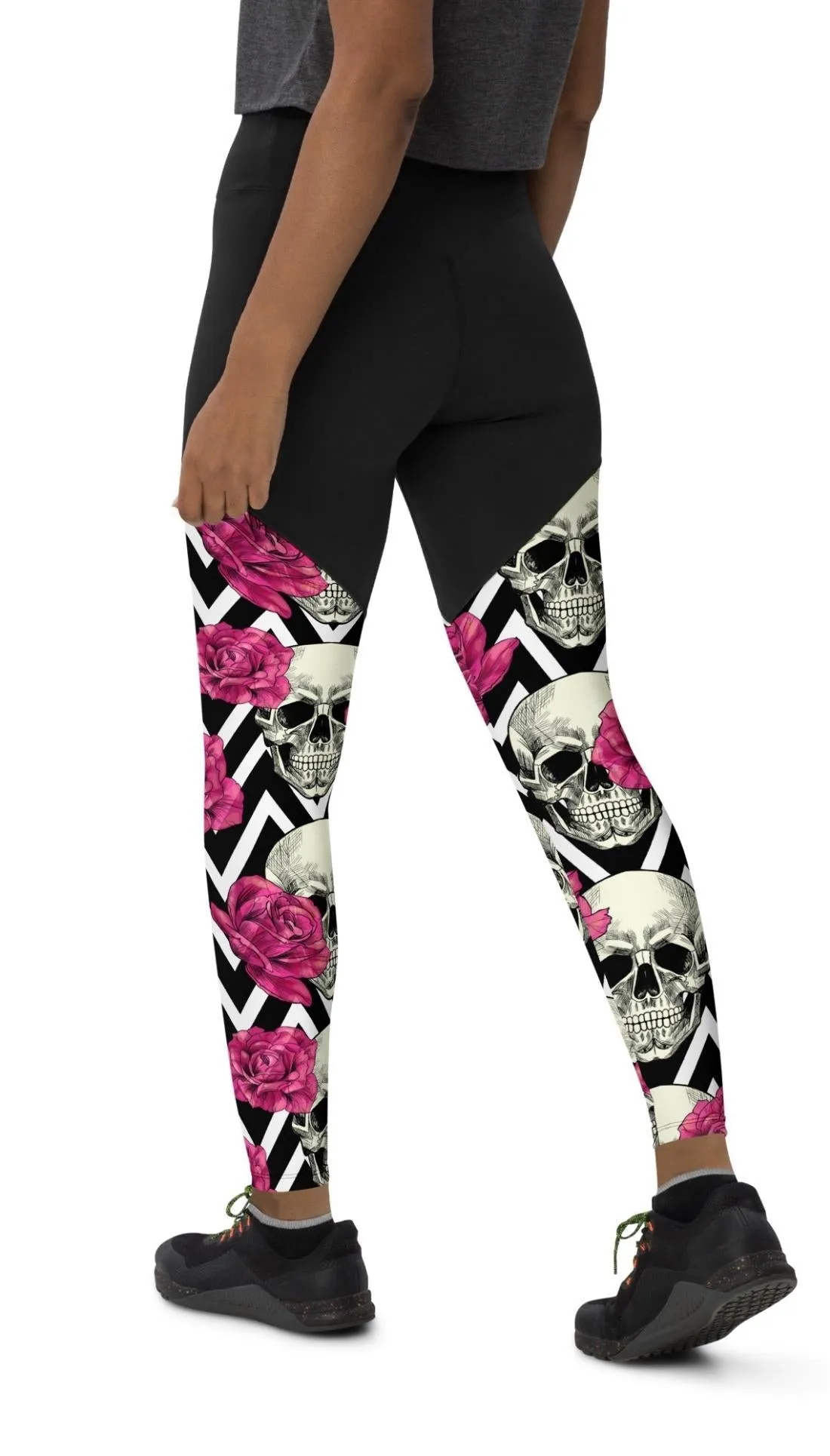 Pink Roses and Skulls Compression Leggings