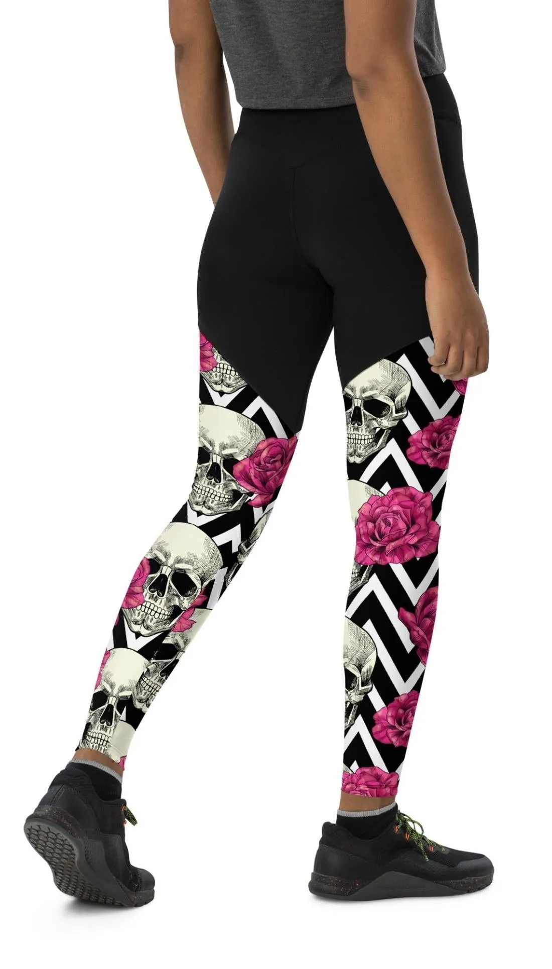 Pink Roses and Skulls Compression Leggings