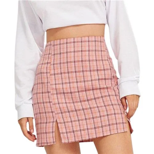 Plaid Side Slit Skirt