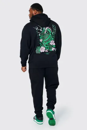 Plus Floral Dragon Graphic Hooded Tracksuit | boohooMAN UK