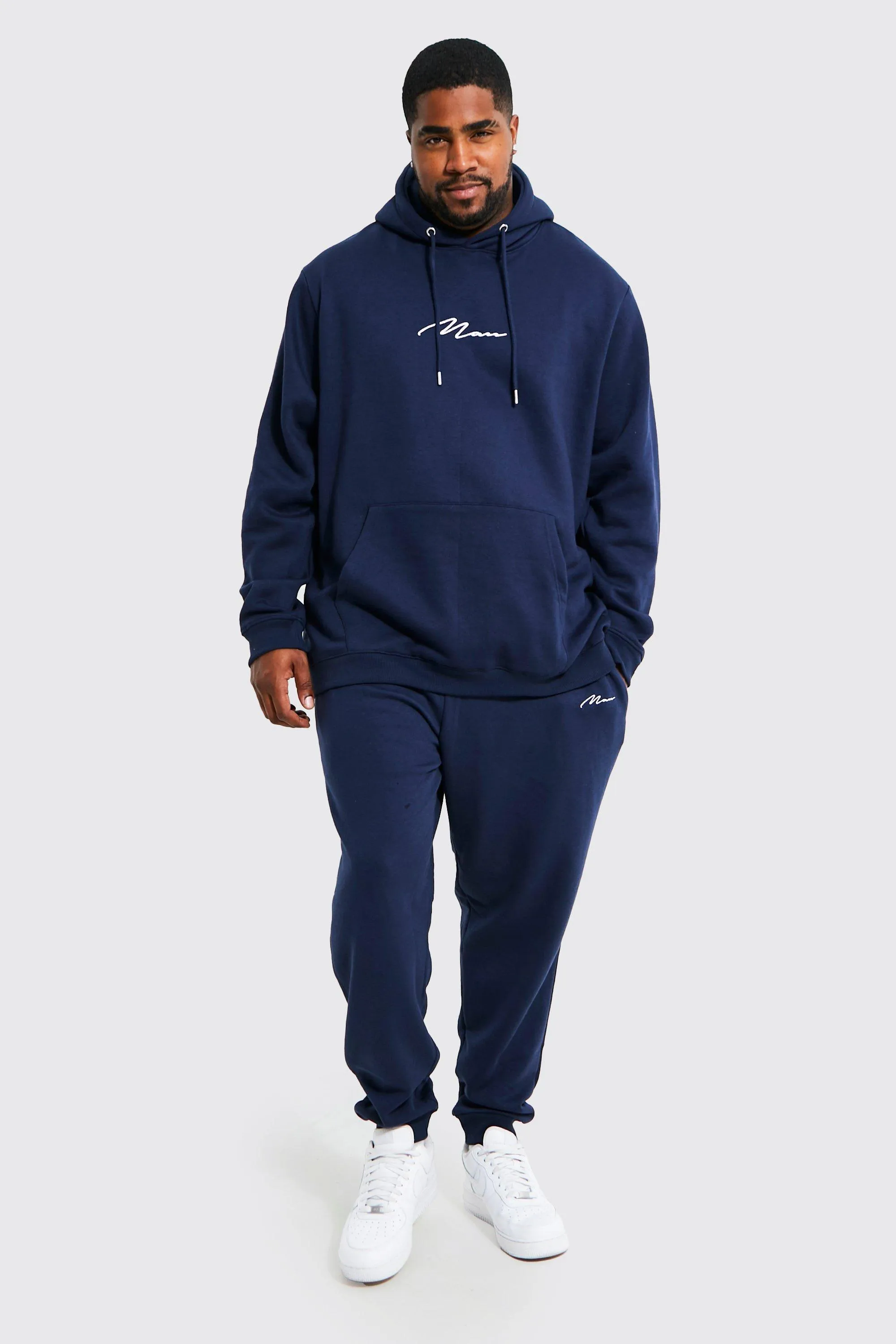 Plus Size Man Script Hooded Tracksuit | boohooMAN UK