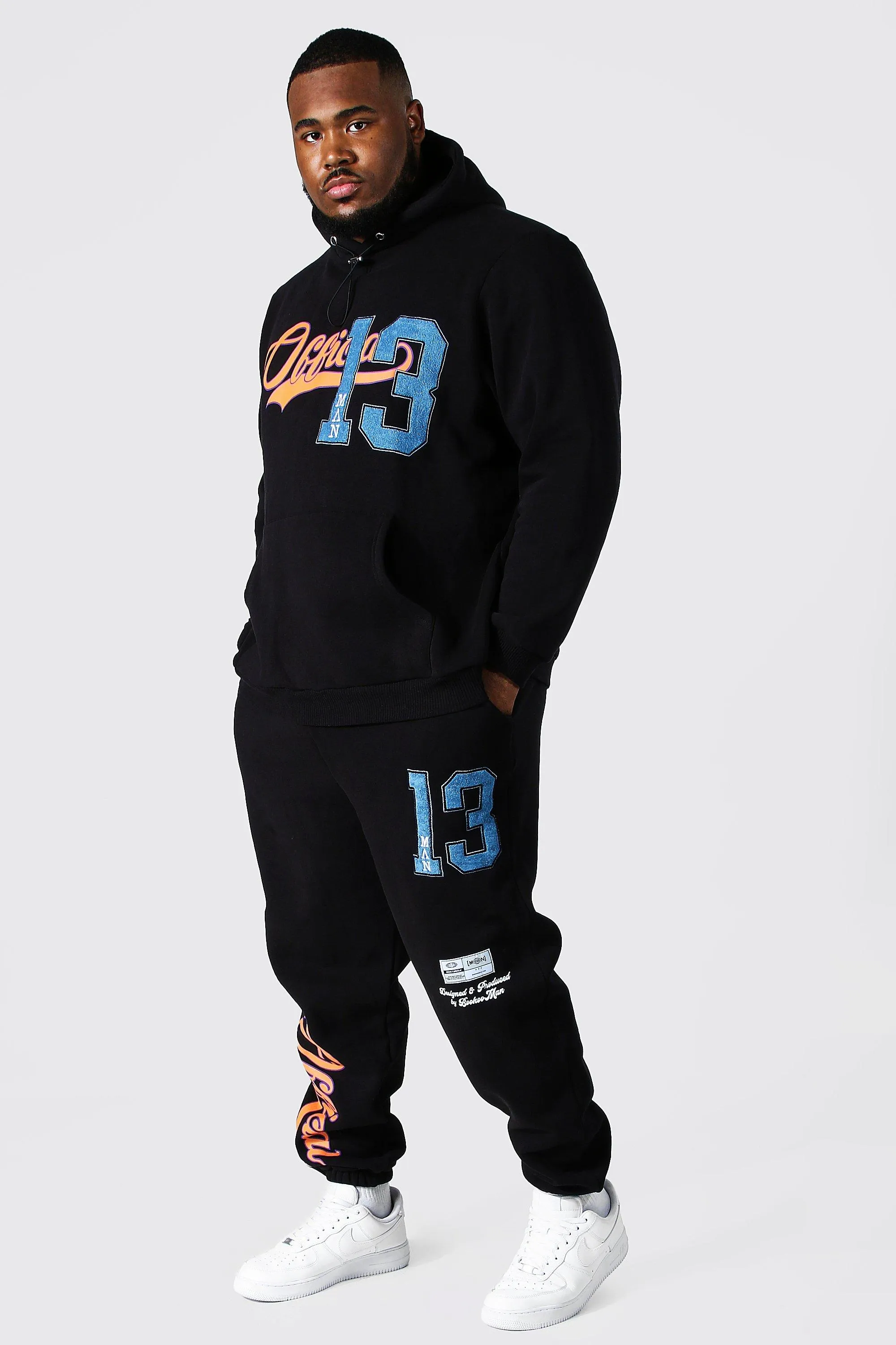 Plus Varsity Applique Half Zip Tracksuit | boohooMAN UK