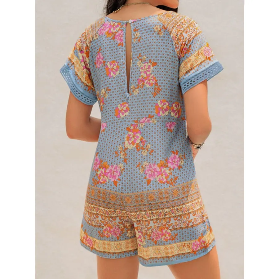 Printed V-Neck Short Sleeve Romper