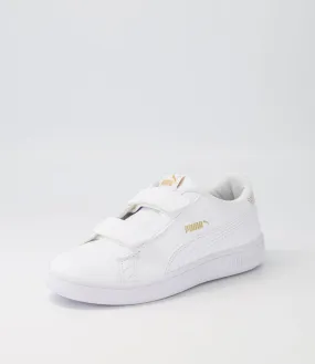 PUMA Smash V2 M V Ps Jr White Gold Leather Sneakers