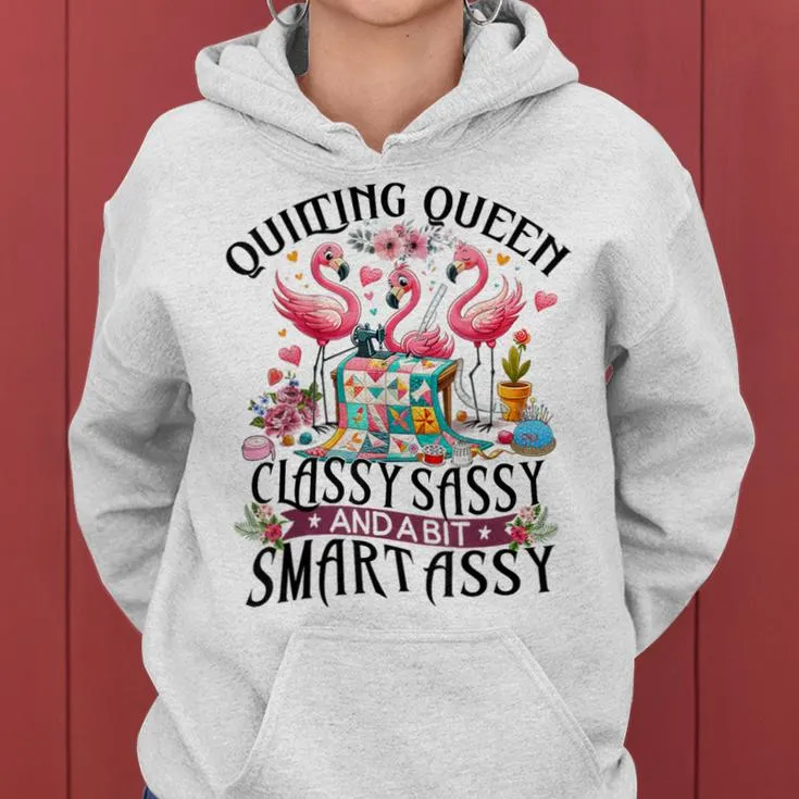 Quilting Queen Cute Flamingo Quilter Sewing Sewer Women Hoodie