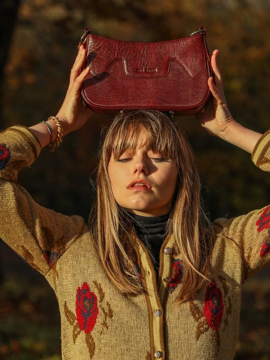 Red Leather Half Moon Bag for Women - Garance 1960 Garnet | PAUL MARIUS