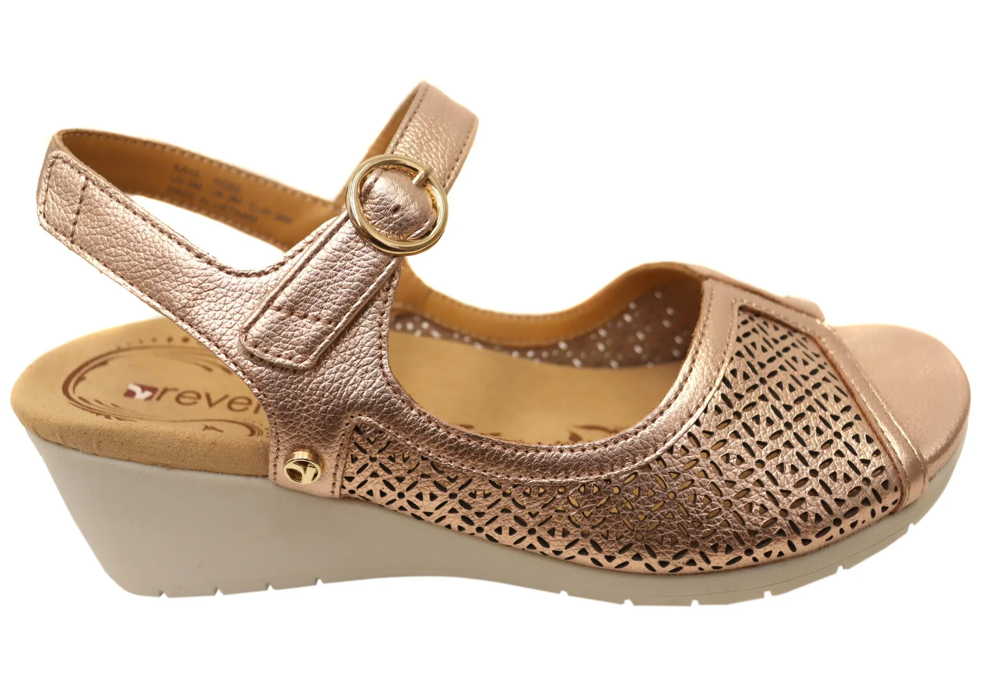 Revere Womens Kaya Wedge Comfortable Supportive Leather Sandals