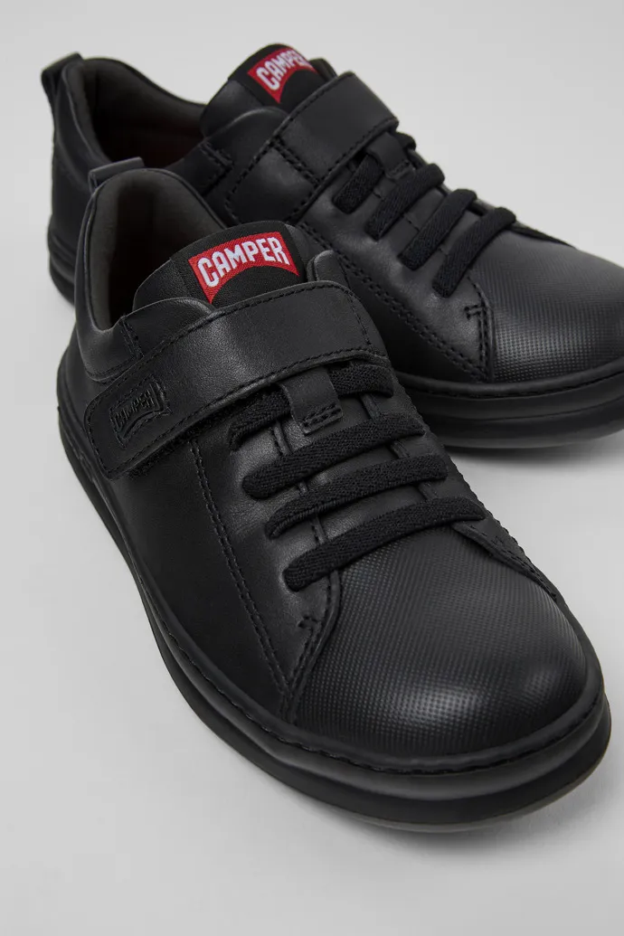 Runner Black leather and textile sneakers for kids