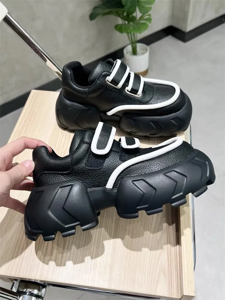 S15 explosive version of niche Velcro big-head ugly shoes for women genuine leather thick-soled height-increasing platform shoes