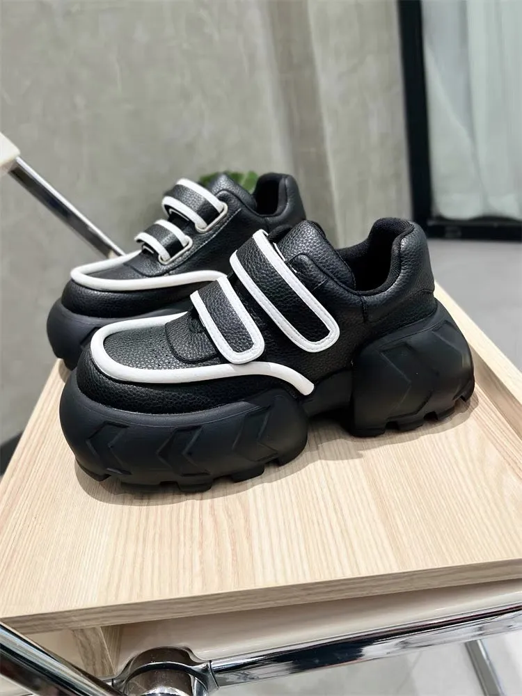 S15 explosive version of niche Velcro big-head ugly shoes for women genuine leather thick-soled height-increasing platform shoes