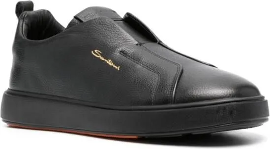 Santoni round-toe leather sneakers Black