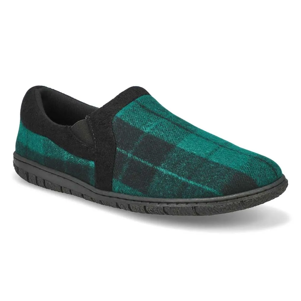 Soft Moc Mens Jacob  Memory Foam Slipper - Green Plaid