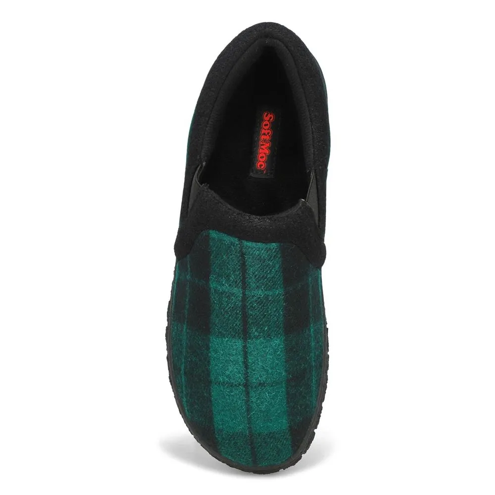 Soft Moc Mens Jacob  Memory Foam Slipper - Green Plaid