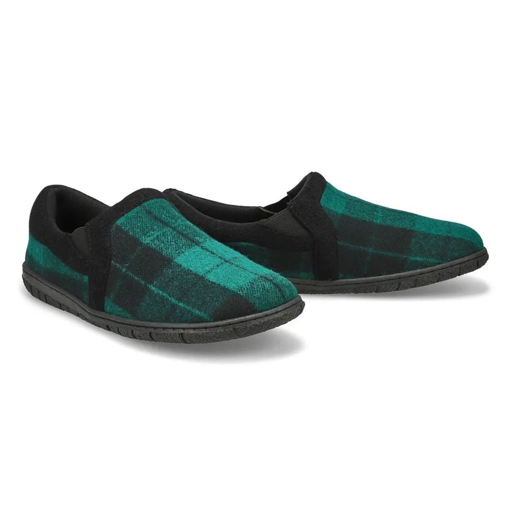 Soft Moc Mens Jacob  Memory Foam Slipper - Green Plaid