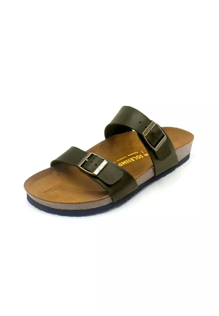 SoleSimple Glasgow - Khaki Leather Sandals & Flip Flops