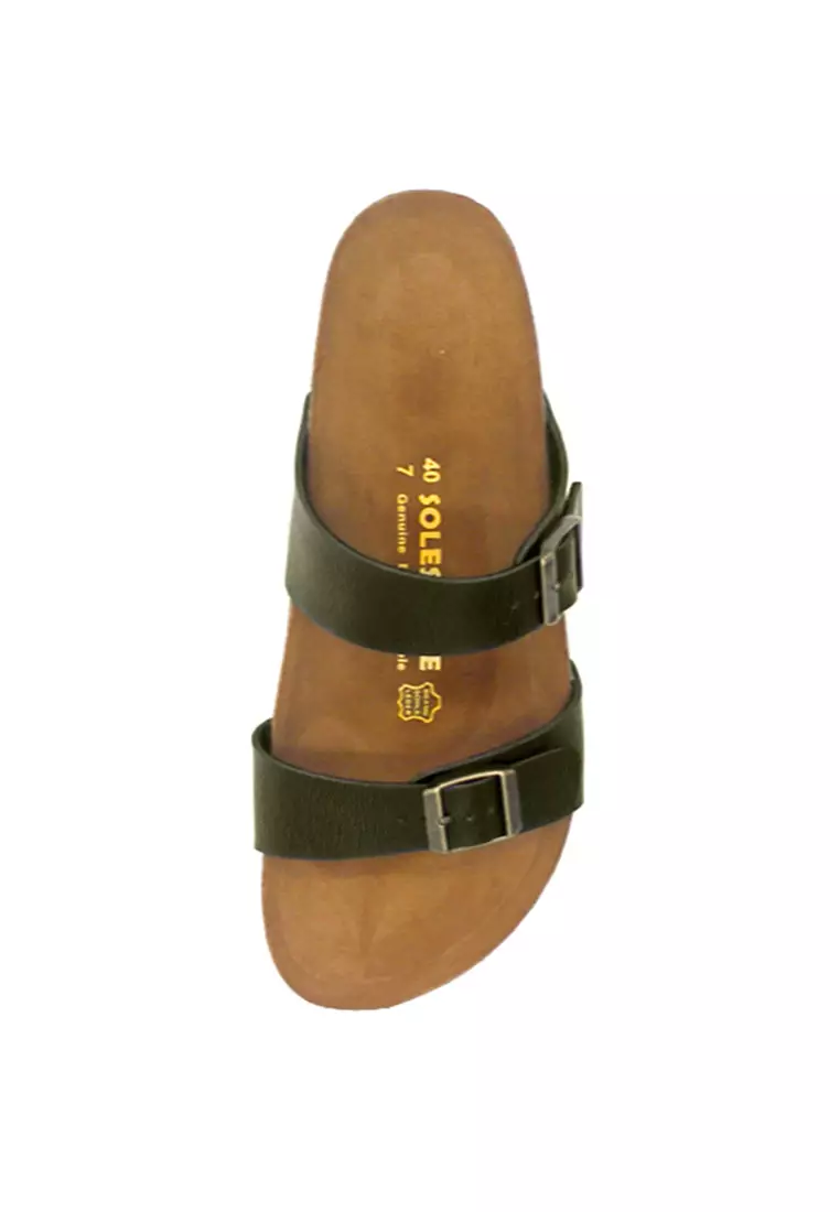 SoleSimple Glasgow - Khaki Leather Sandals & Flip Flops